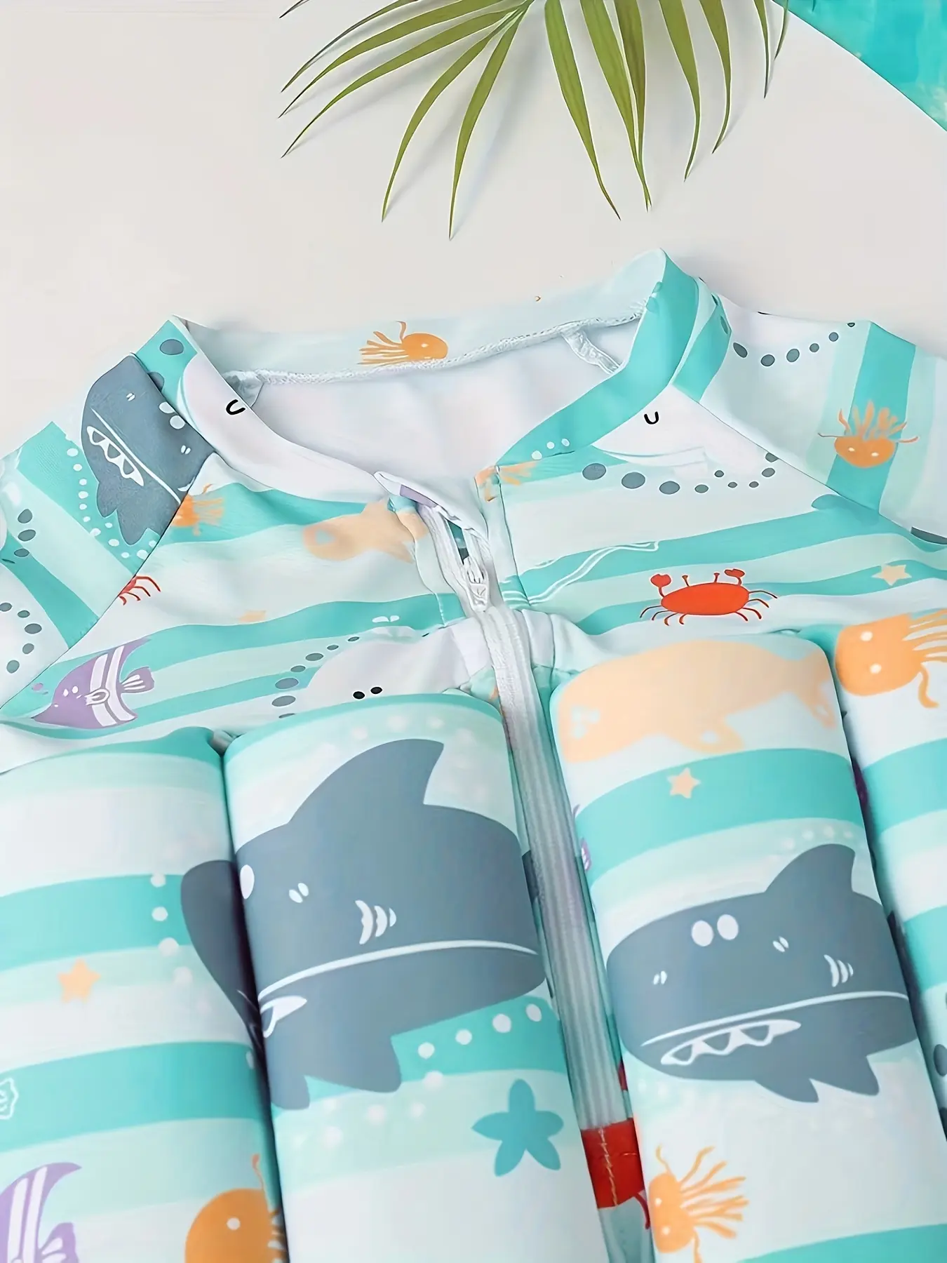 Children's One-piece Swimsuit Buoyancy Swimsuit Detachable Buoyancy Rod Sky Blue Cartoon Swimsuit