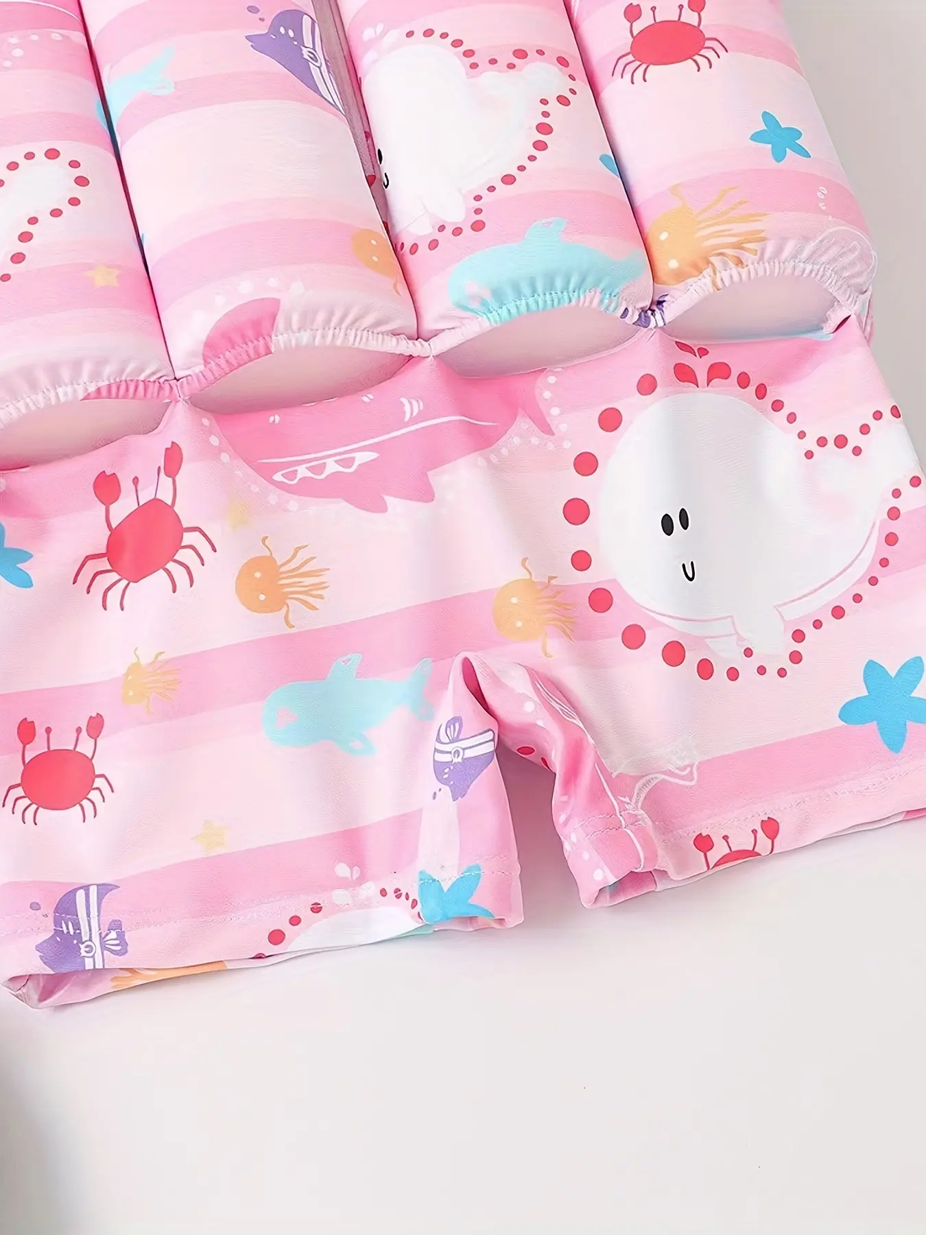 Pink Girls' One-piece Buoyancy Swimsuit 2 Piece Set Chiffon Zipper Half-sleeved Shorts Cut-out Design Small Medium Children