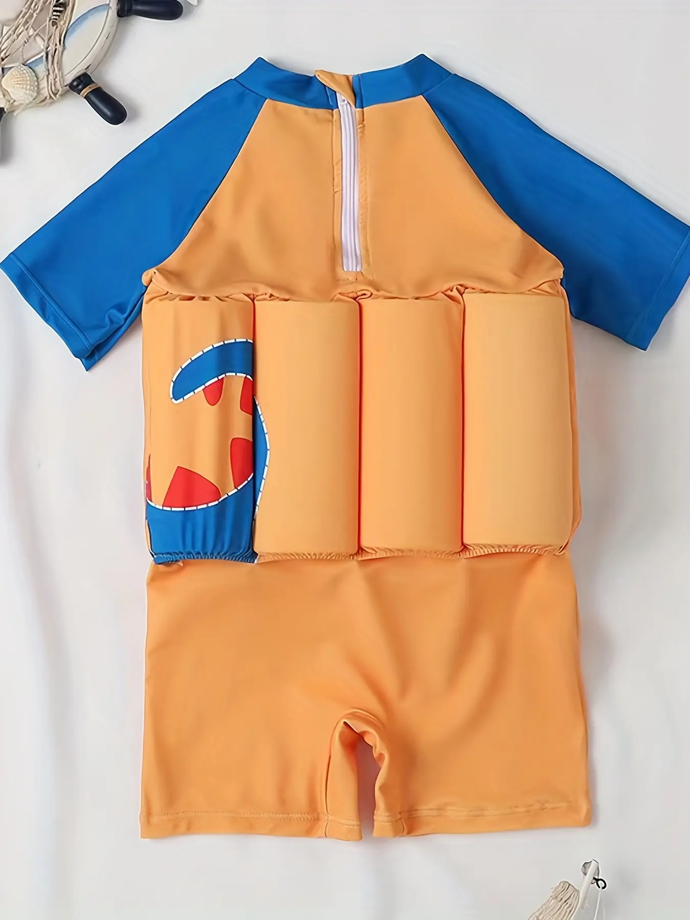Boys' Short Sleeved Buoyancy Swimsuit One-piece Swimsuit with Detachable Buoyancy bar and Back Zipper Swimsuit