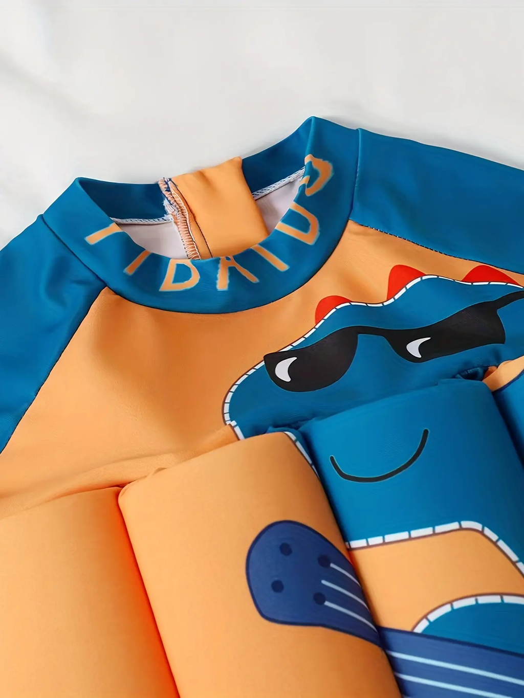 Boys' Short Sleeved Buoyancy Swimsuit One-piece Swimsuit with Detachable Buoyancy bar and Back Zipper Swimsuit