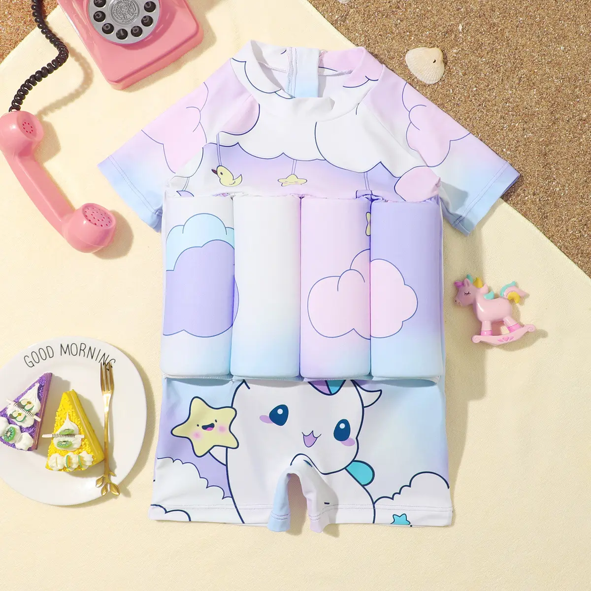 Girls' Children's 2 Piece Set Buoyancy Swimsuit for Infants Swimming Clothes Chiffon Cut-out Drop Shipping