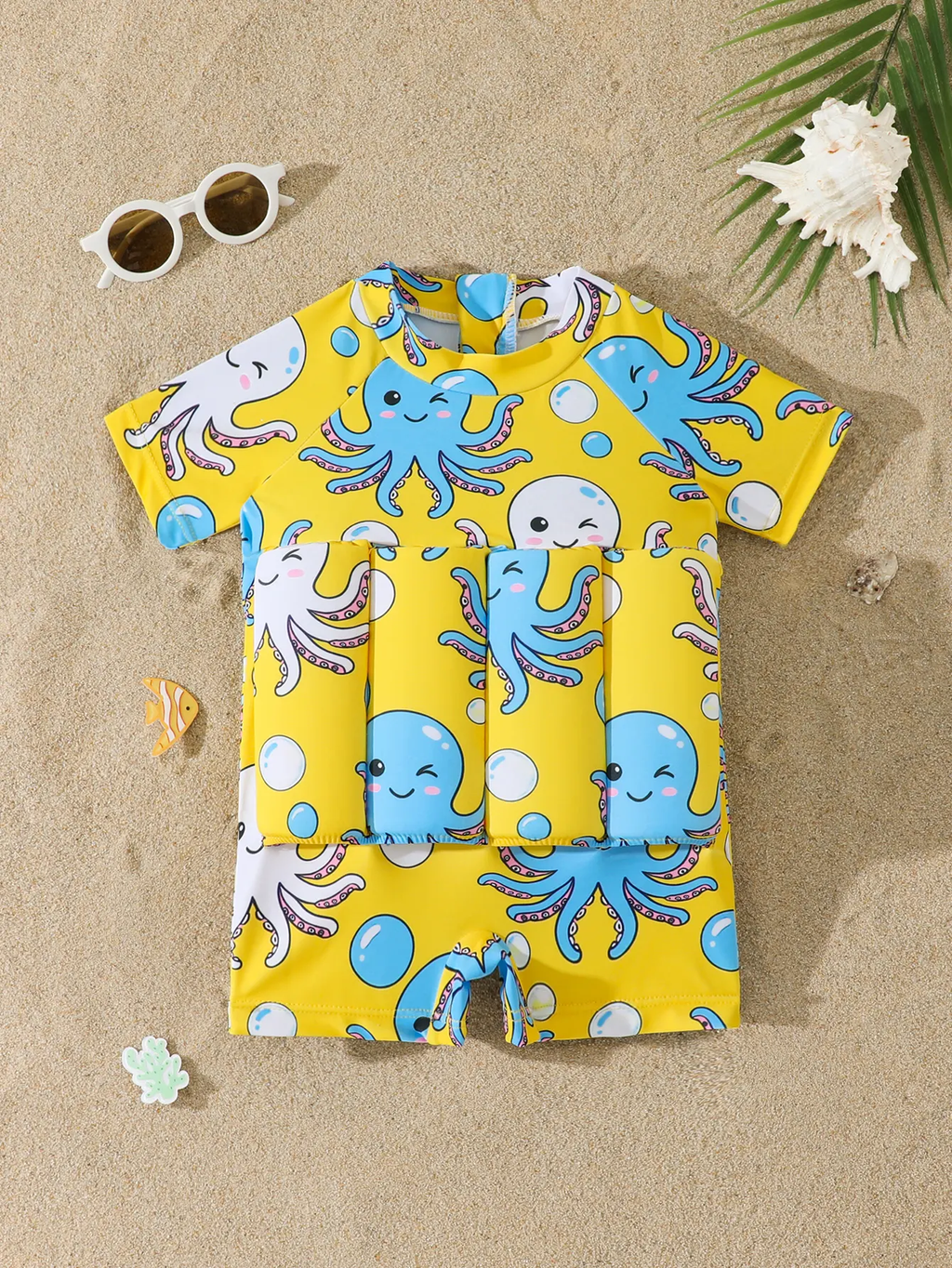 Children Removable Float Panels Swimsuit Sun Protection One Piece Swimwear for Toddler Learn Swimming