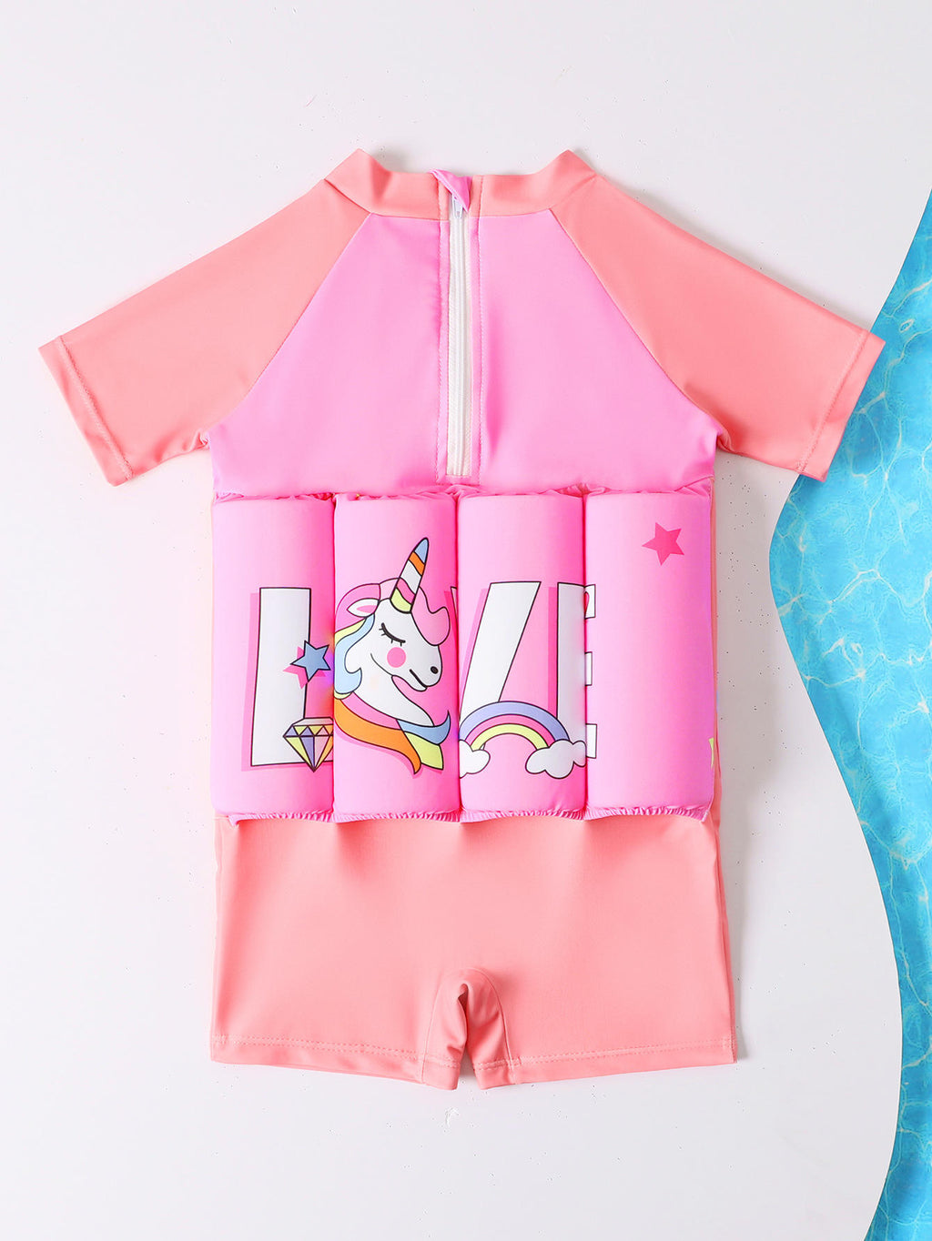 Kids' Floatation Swimsuit - Pink Unicorn One-Piece Rash Guard with Built-in Buoyancy Foam