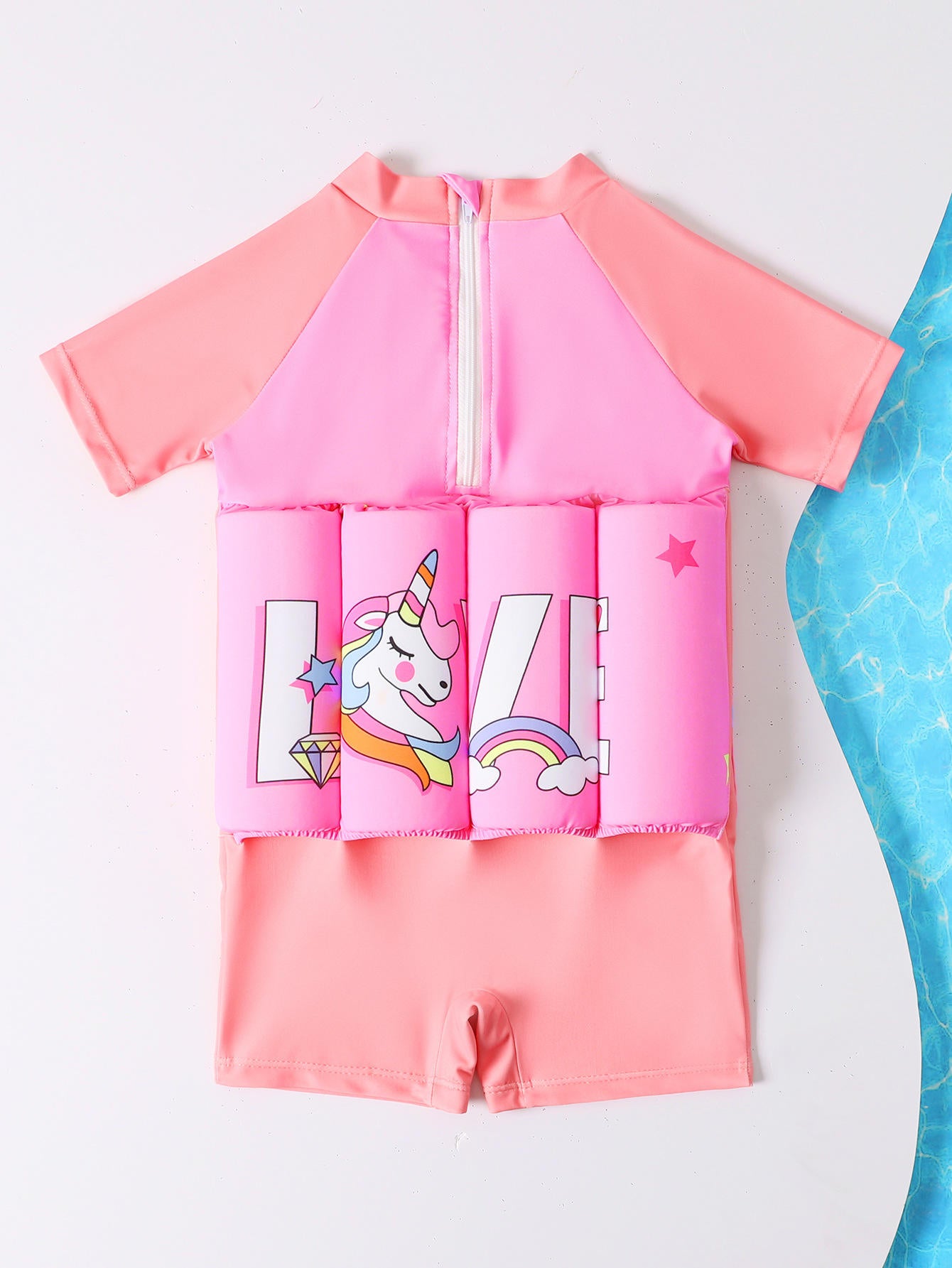 Kids' Floatation Swimsuit - Pink Unicorn One-Piece Rash Guard with Built-in Buoyancy Foam