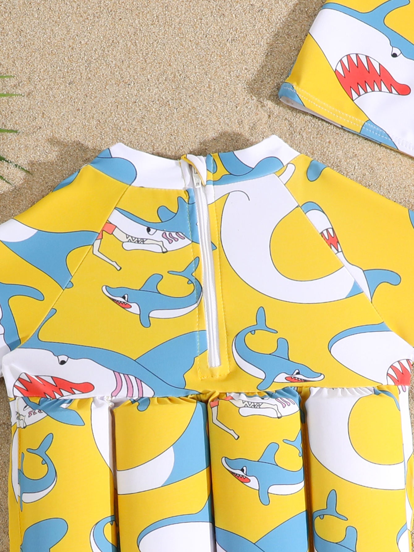 Shark yellow printed kids floating swimsuit