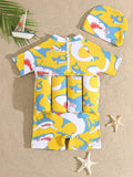 Shark yellow printed kids floating swimsuit