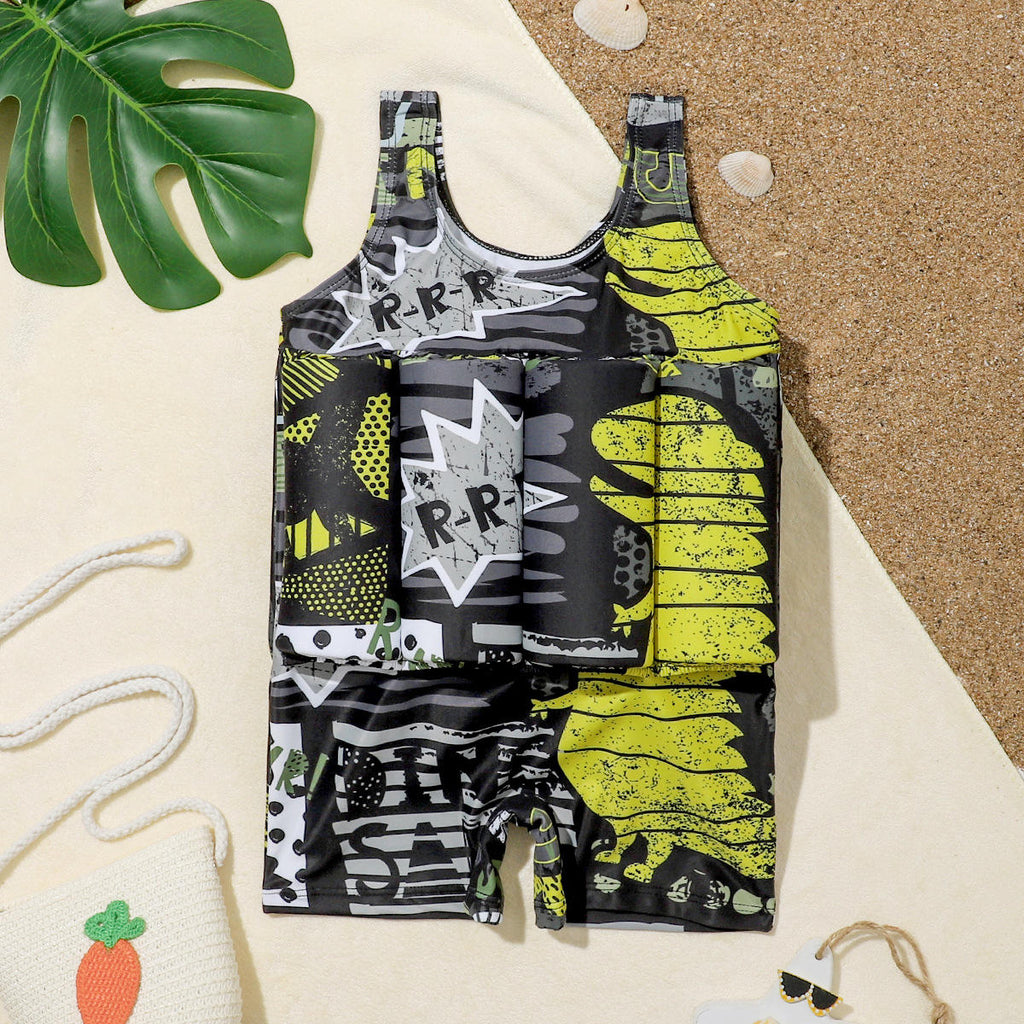 Kids Dinosaur Print Float Swimwear Suit | Built-in Float Swimming Costume for Toddlers | Cartoon Pool & Beach Wear