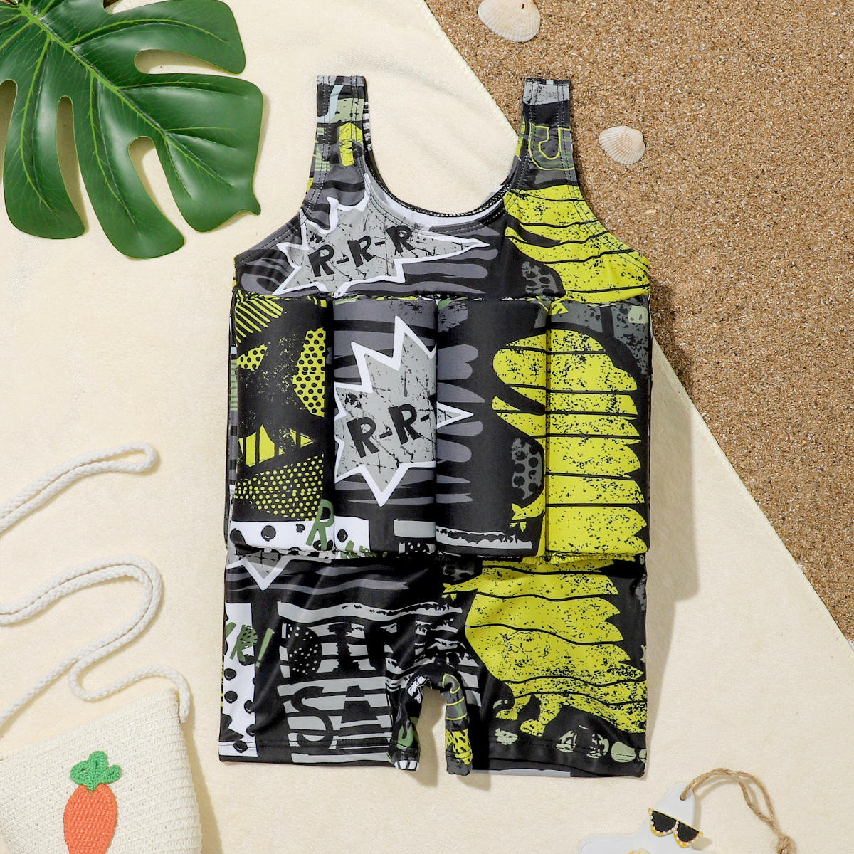 Kids Dinosaur Print Float Swimwear Suit | Built-in Float Swimming Costume for Toddlers | Cartoon Pool & Beach Wear