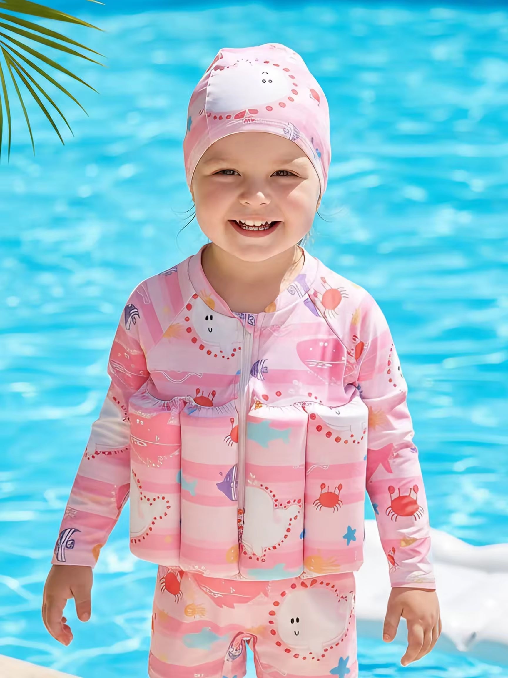 Children's One-piece Swimsuit Buoyancy Swimsuit Detachable Buoyancy Rod Sky Blue Cartoon Swimsuit