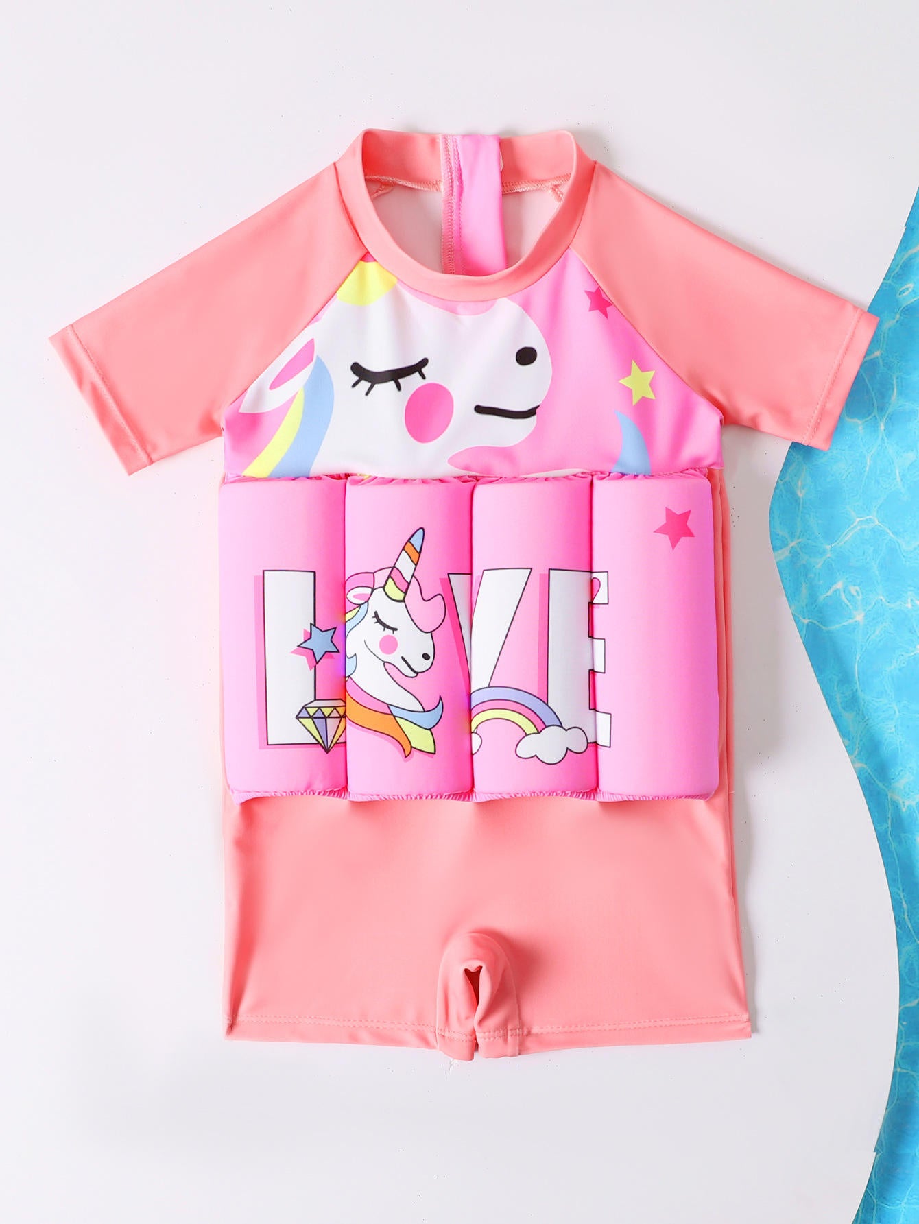 Kids' Floatation Swimsuit - Pink Unicorn One-Piece Rash Guard with Built-in Buoyancy Foam