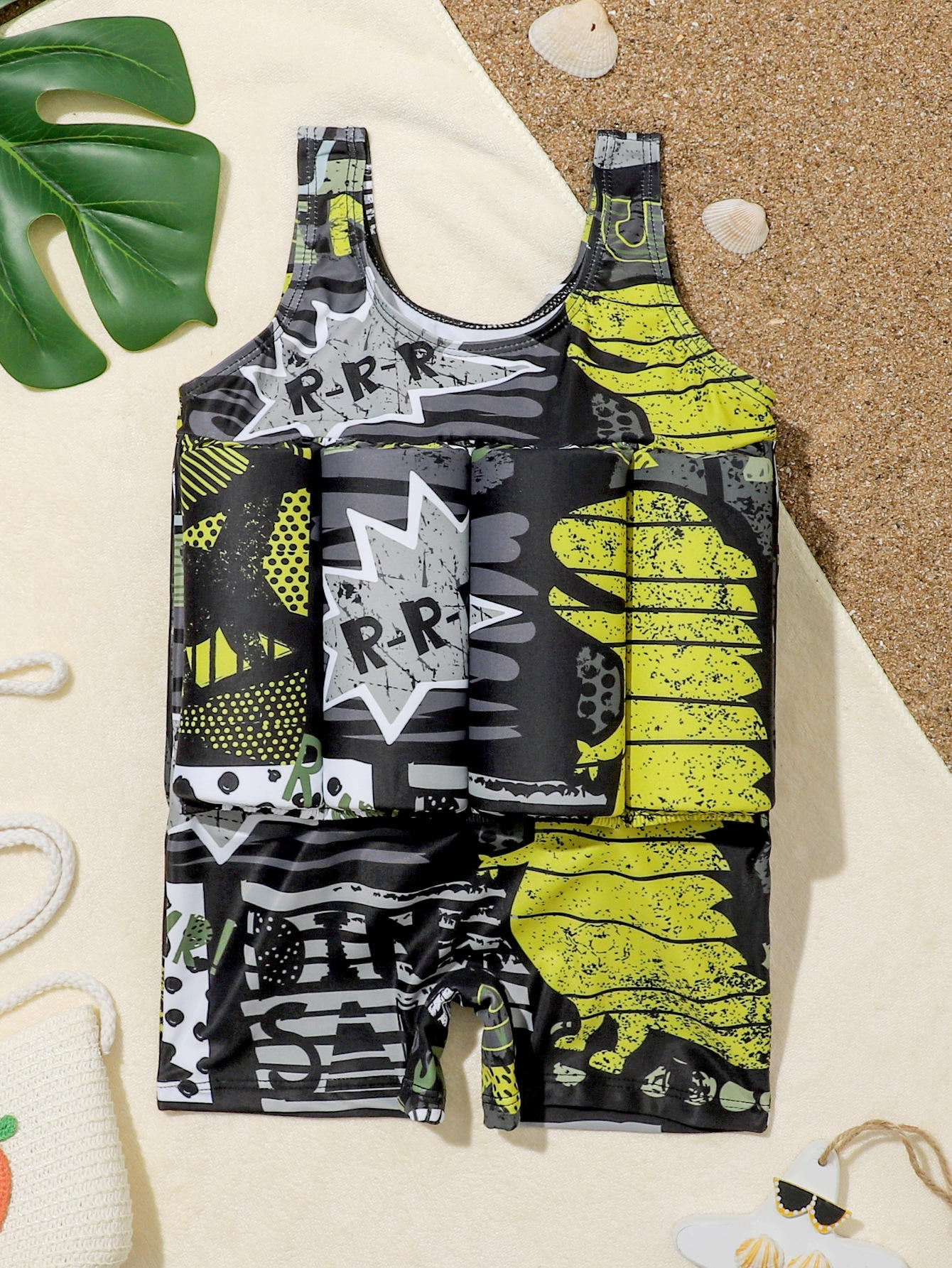 Kids Dinosaur Print Float Swimwear Suit | Built-in Float Swimming Costume for Toddlers | Cartoon Pool & Beach Wear