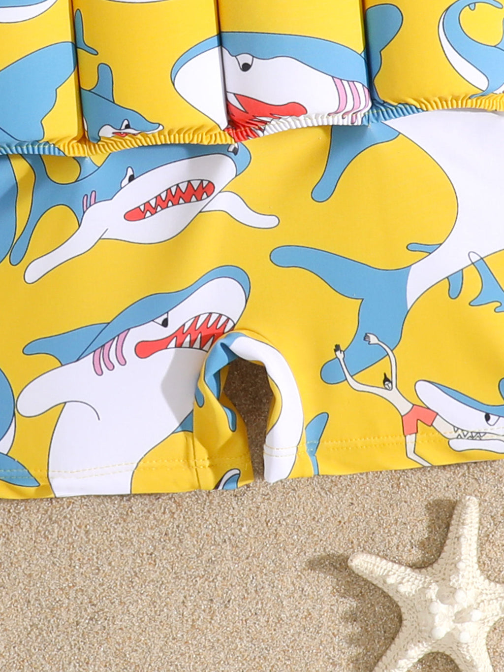 Shark yellow printed kids floating swimsuit