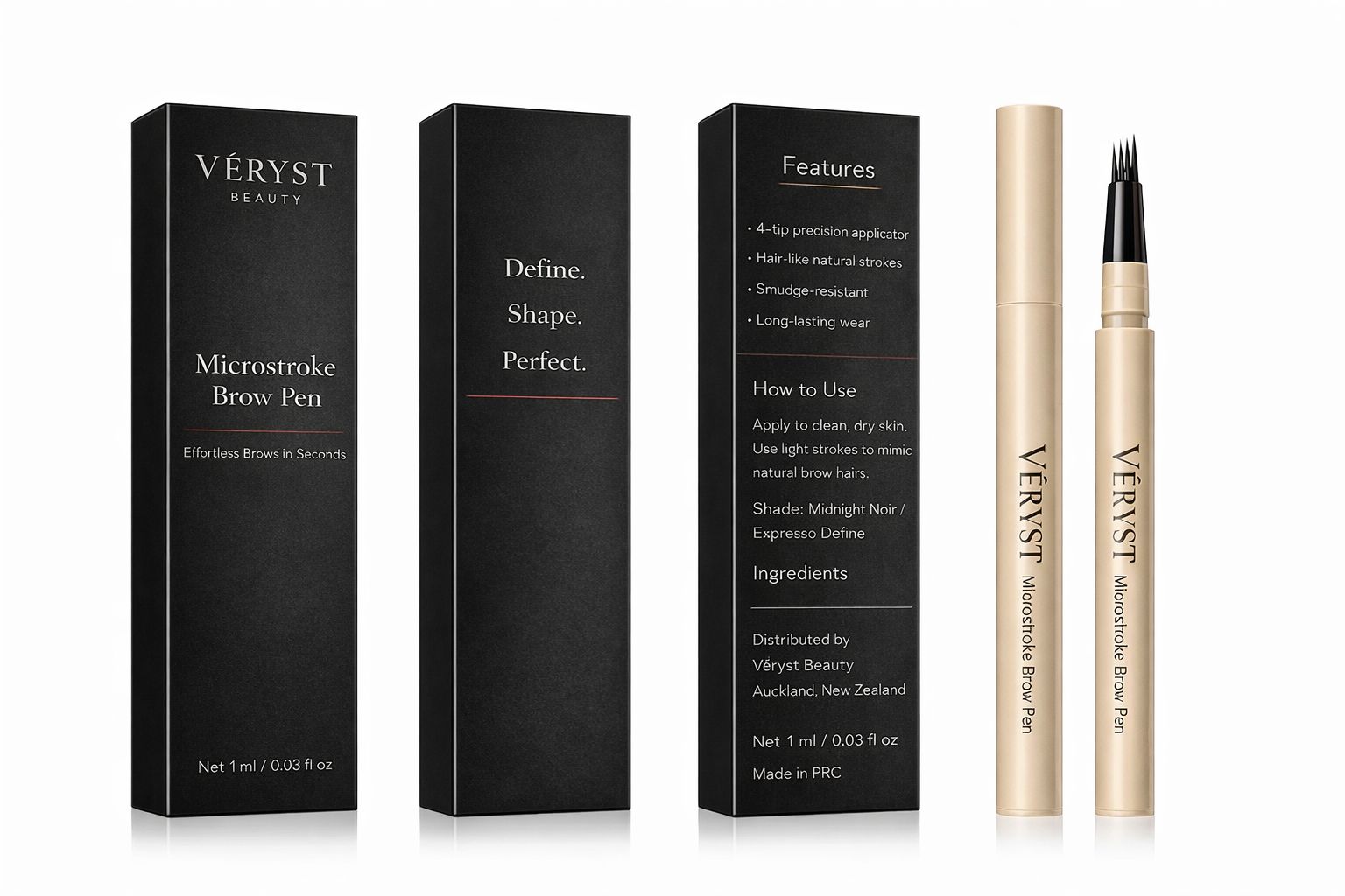 Microstroke Brow Pen – 4 Tip Eyebrow Tattoo Pen | Natural Hair Stroke Eyebrow Pencil | Long Lasting & Smudge Proof