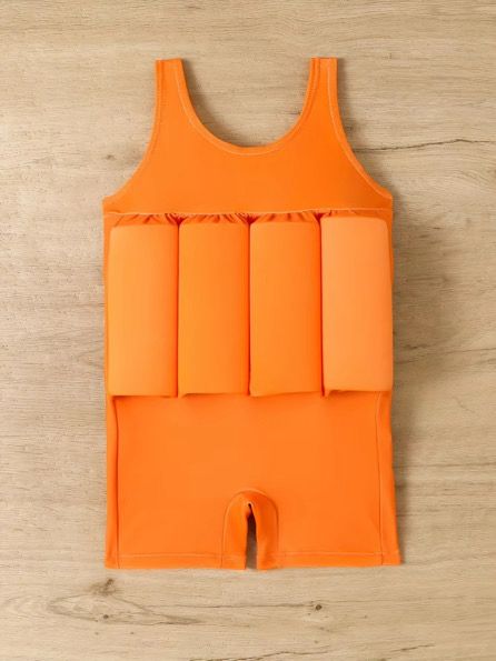 Kids Orange Printed Swimwear with Float Vest | Baby Swimming Costume for Boys & Girls | Size 80 cm