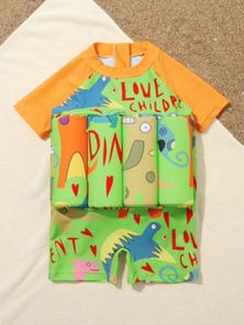 Children Removable Float Panels Swimsuit Sun Protection One Piece Swimwear for Toddler Learn Swimming