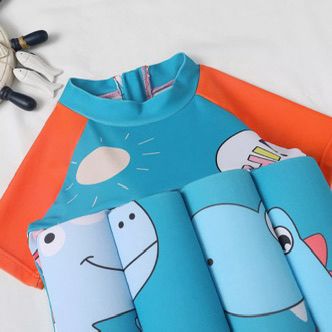 Cartoon Dinosaur Children's Quick Drying Breathable Zipper Style Beach Short Sleeved Swimsuit for Boys, Set of 1