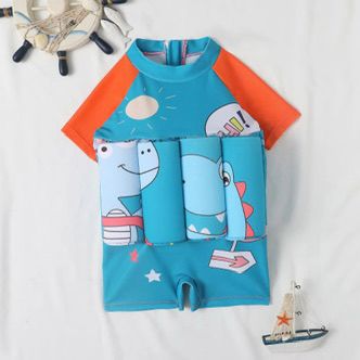 Cartoon Dinosaur Children's Quick Drying Breathable Zipper Style Beach Short Sleeved Swimsuit for Boys, Set of 1