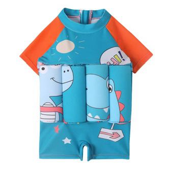 Cartoon Dinosaur Children's Quick Drying Breathable Zipper Style Beach Short Sleeved Swimsuit for Boys, Set of 1